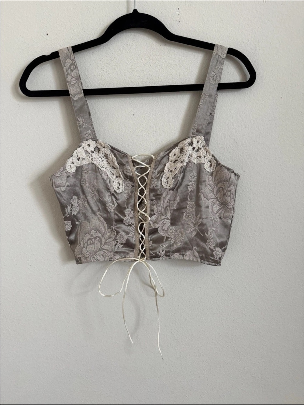 Vintage 90s Victoria’s Secret Corset Gray Jacquard Coquette Size S 1996